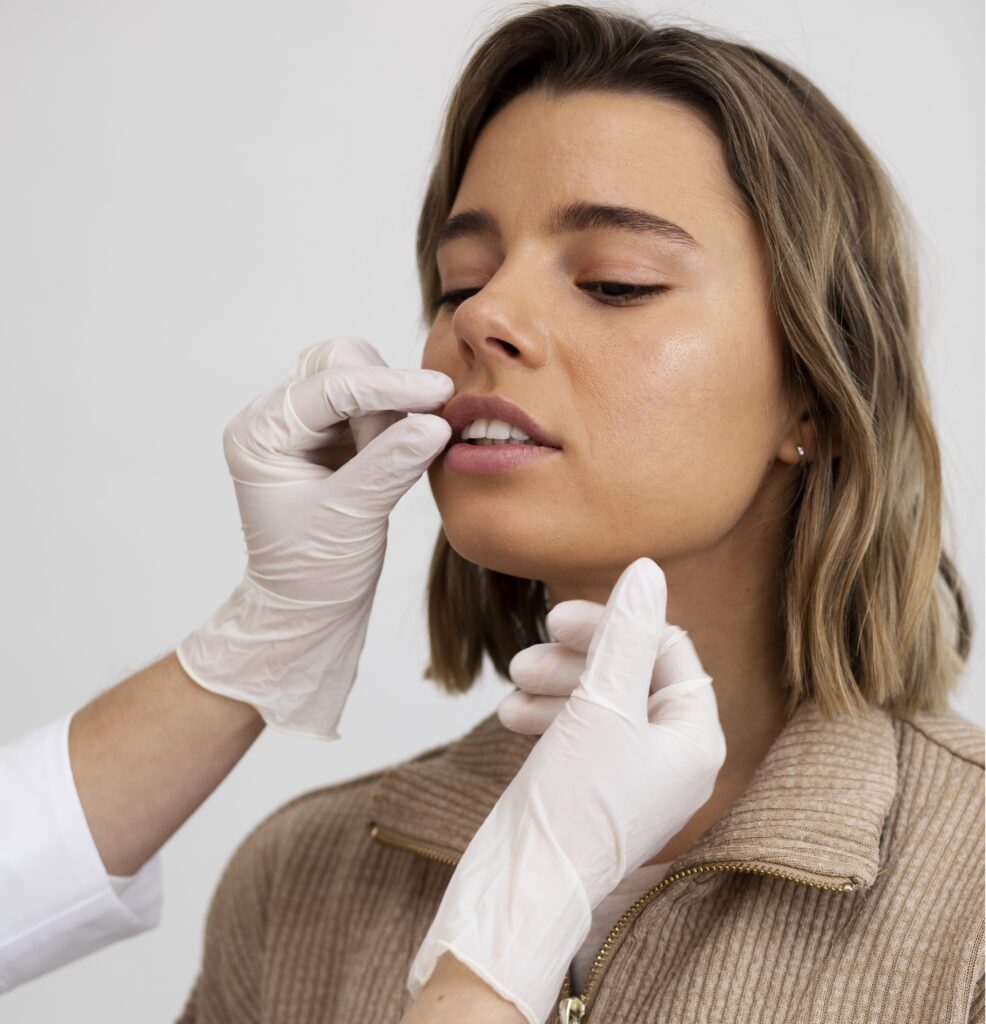 doctor checking a patient with filler on the lips