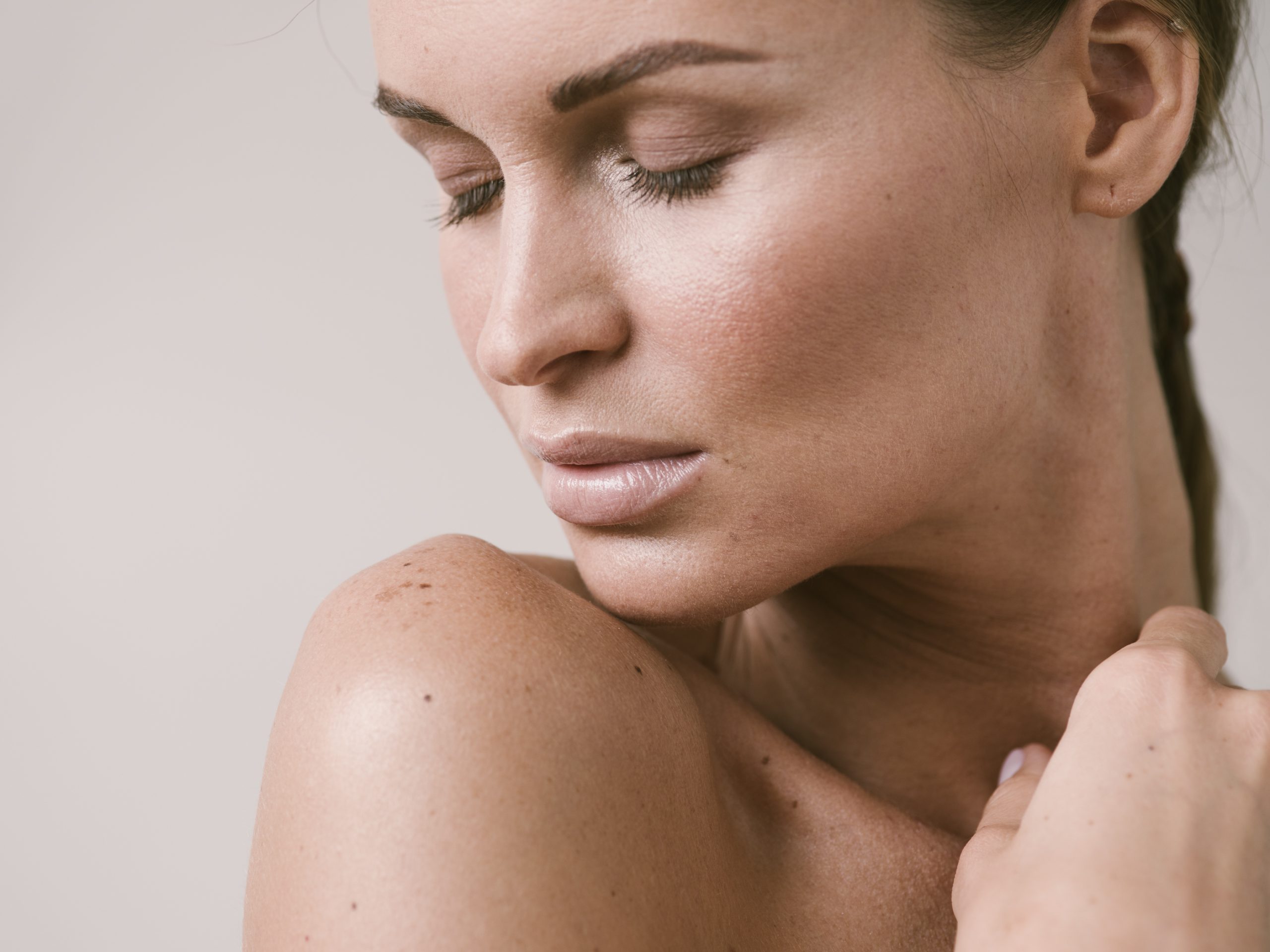 Close up of a woman with beautiful natural skin