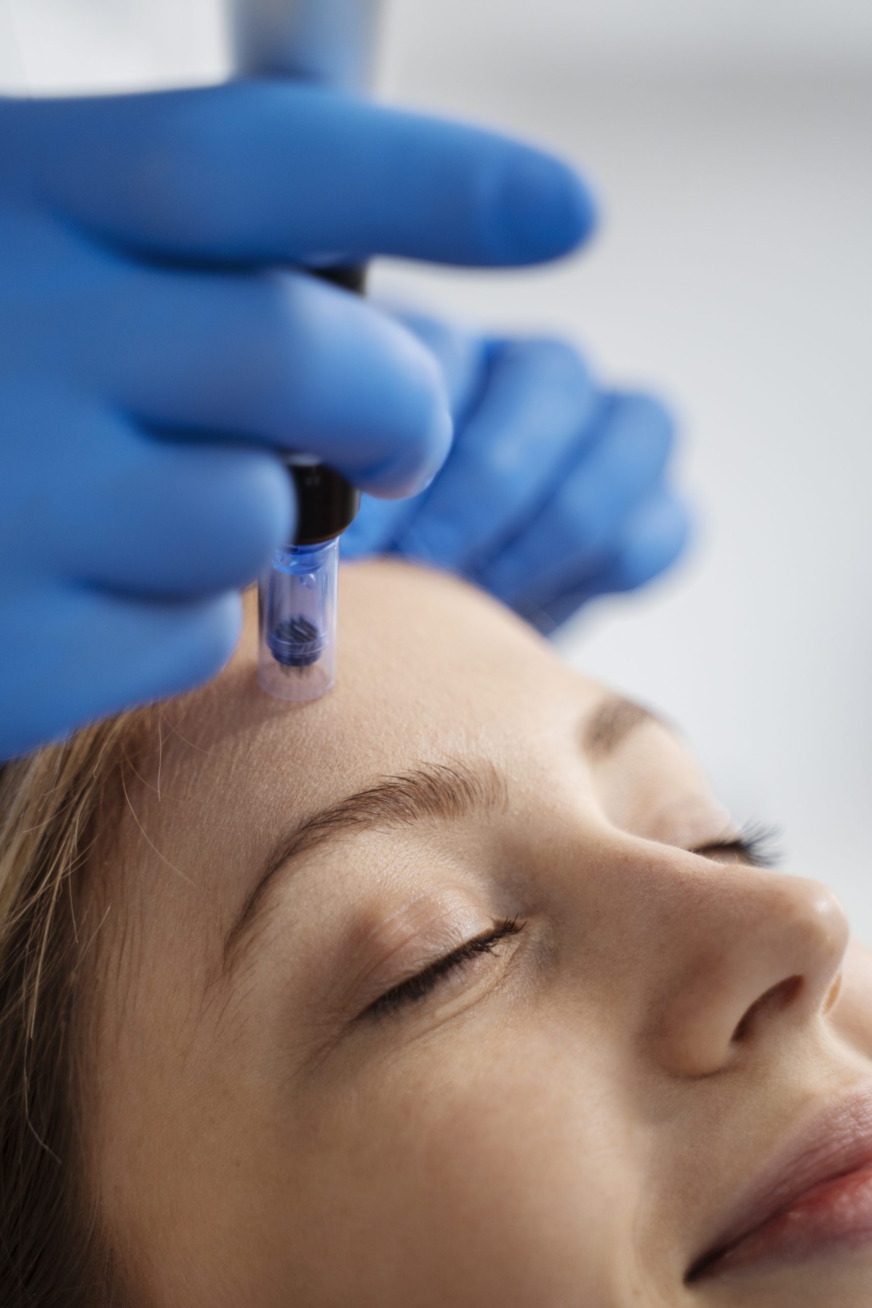 woman undergoing microneedling procedure
