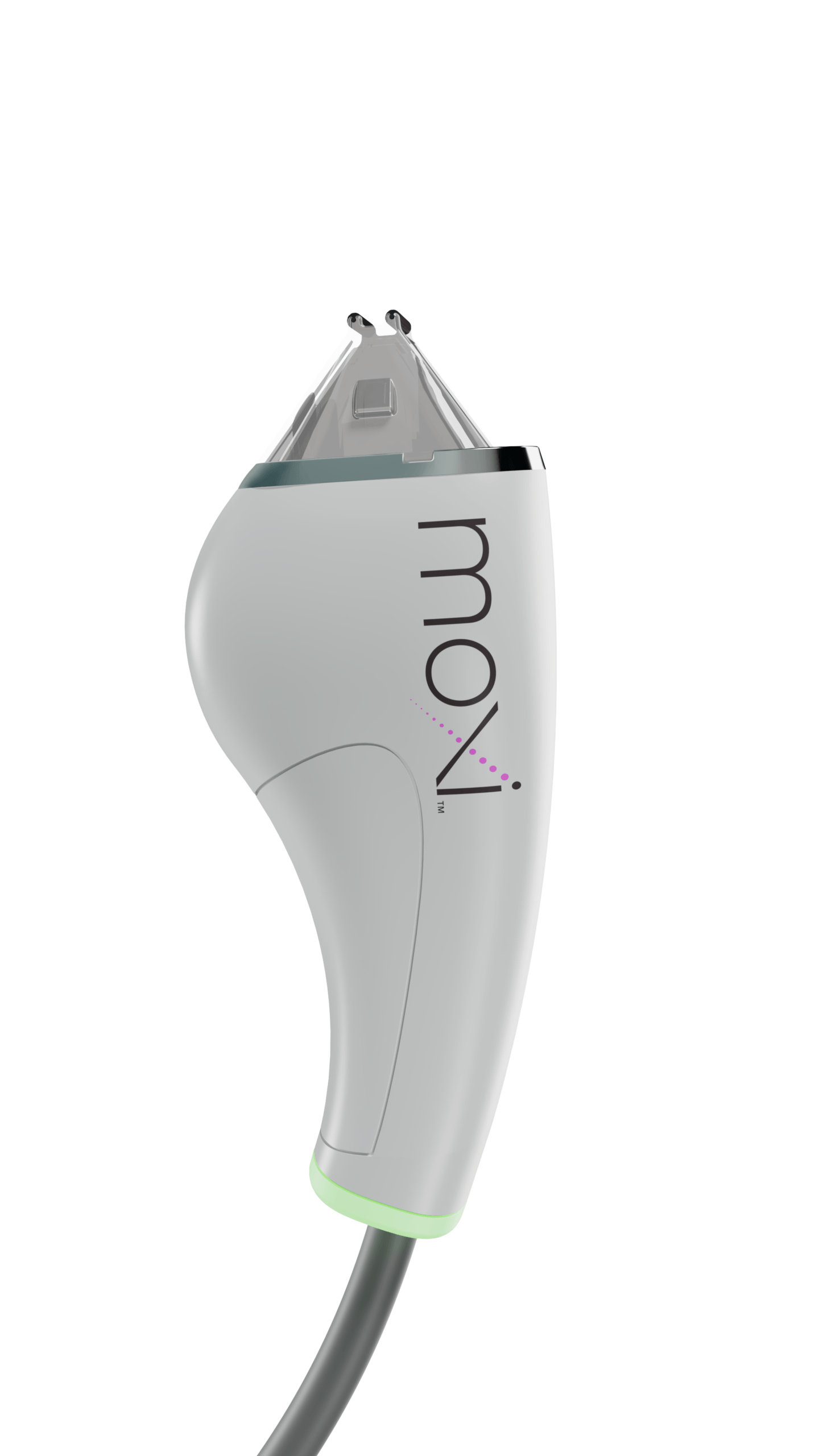 MOXI non-ablative laser handpiece with sleek white body and clear treatment tip